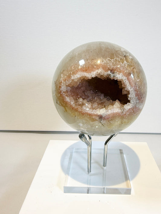 Statement Agate Geode Sphere with Pink and Peachy Tones (Uruguayan)