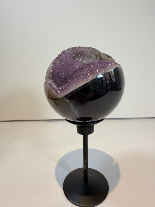 Unusual Amethyst Geode Sphere with two types of complementary druzy.