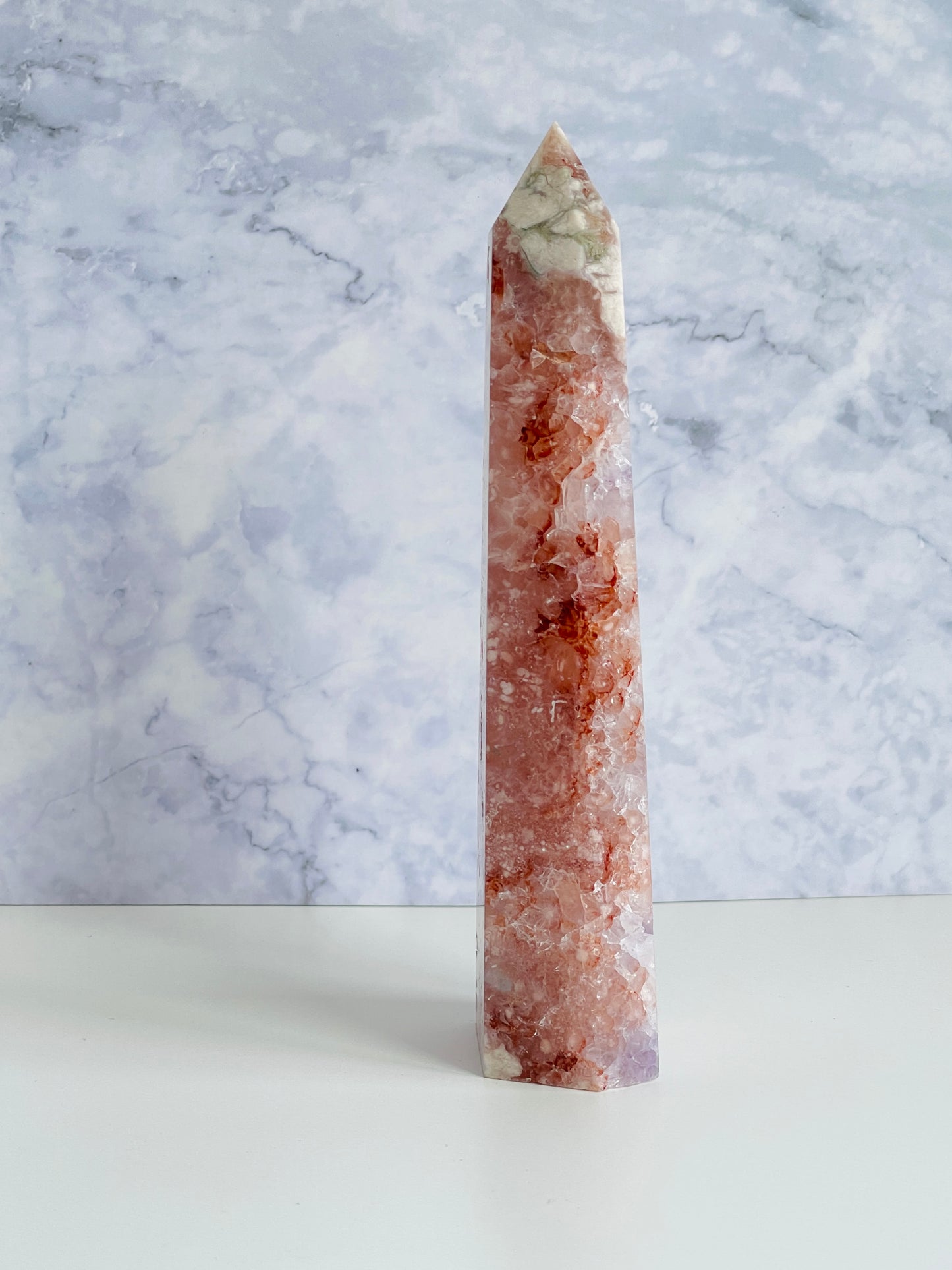Flower Agate and Amethyst Tower