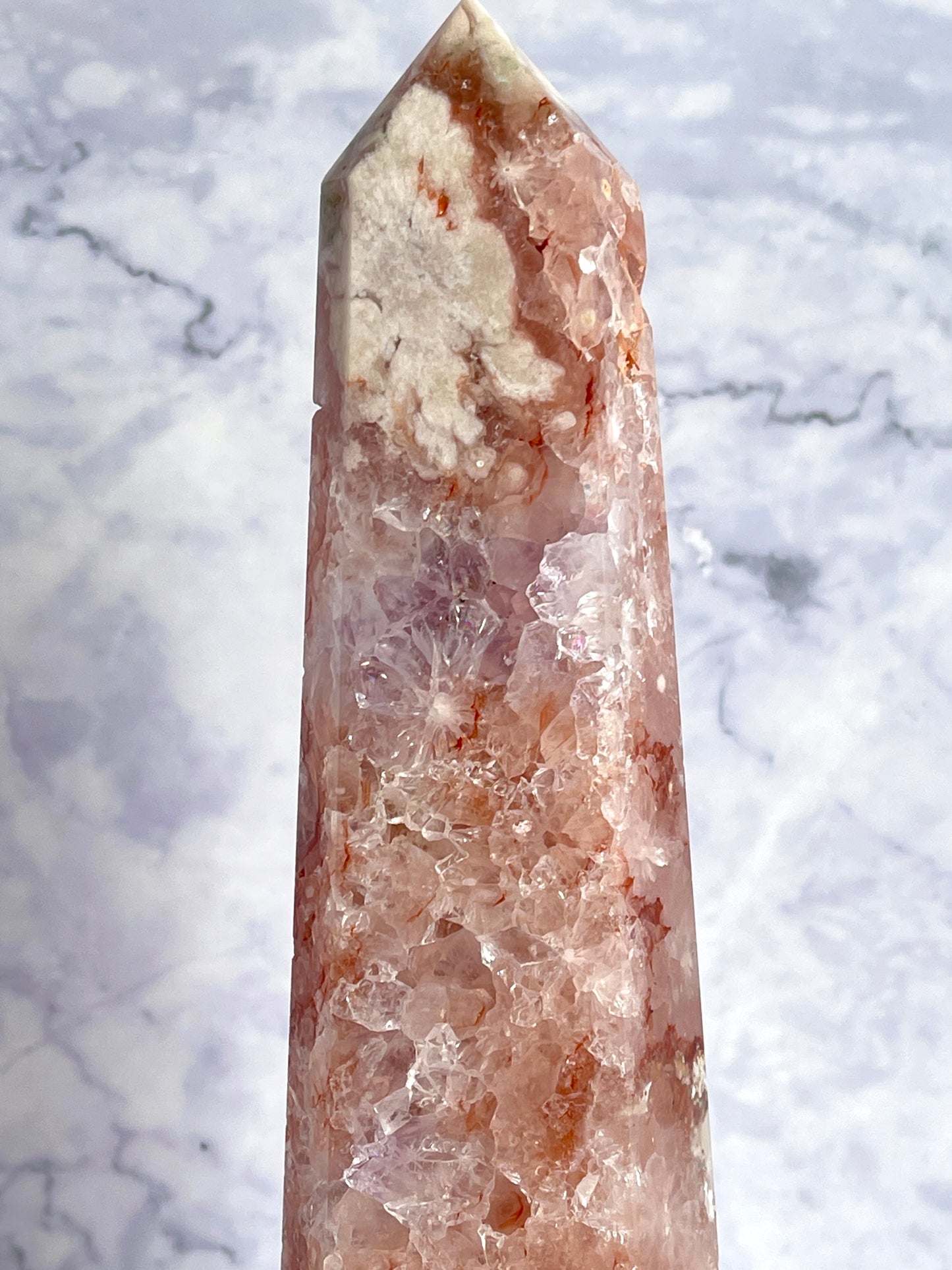 Flower Agate and Amethyst Tower